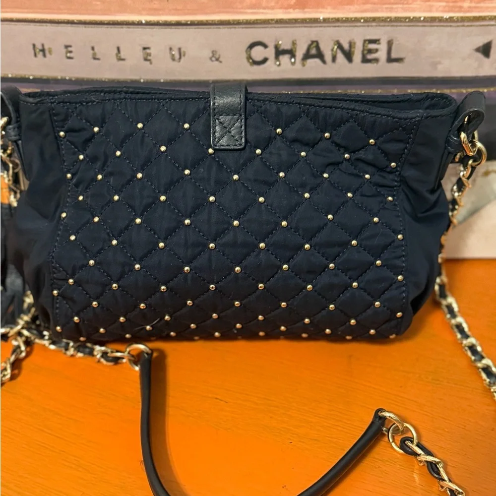 Juicy Couture Vintage Navy Quilted Studded Bag with Gold Accents EUC - Picture 5 of 12